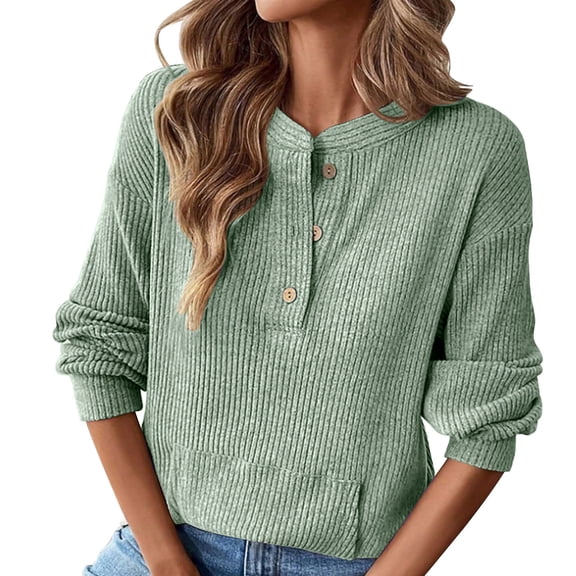 Womens Long Sleeve Henley Shirts Waffle Knit Dressy Tops Spring Lightweight Sweaters Casual Basic Tee Blouse