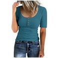 thumbnail image 1 of Womens Long Sleeve Henley T Shirts Buttons Up Slim Fit Tops U Neck Ribbed Knit Crop Shirts, 1 of 4