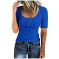 thumbnail image 1 of Womens Long Sleeve Henley T Shirts Buttons Up Slim Fit Tops U Neck Ribbed Knit Crop Shirts, 1 of 4