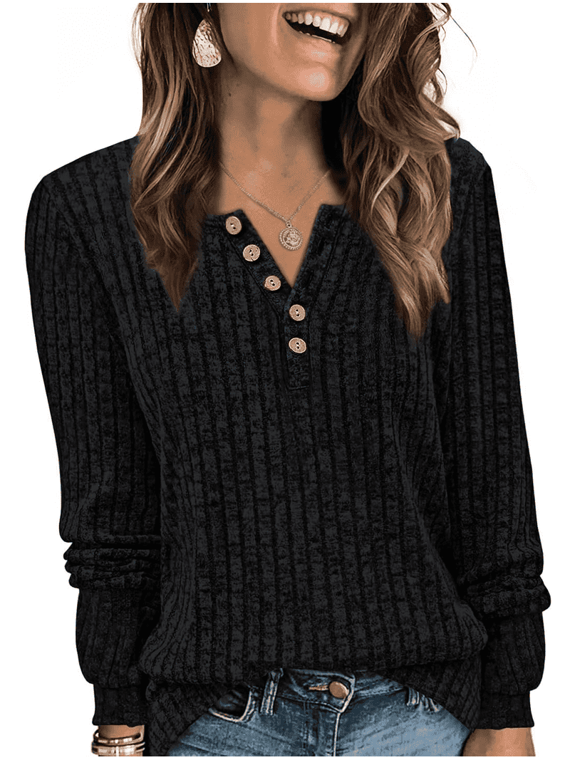 WQD Womens Sweater Long Sleeve Henley Shirts Loose Tunic Tops