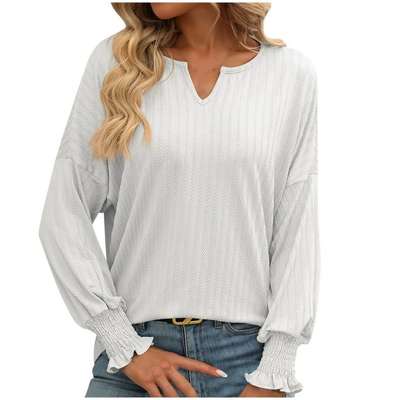 Womens Long Sleeve Henley V-Neck Tunic Shirt Elegant Lightweight Pullover Office Work Tops for Women's Plain Loose Fit Longine Shirts