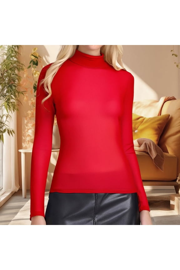 Womens Long Sleeve High Neck Arm Top Sheer Mesh Yoke Casual Blouse Shirt Dark Shirt for Women T Shirt for Women Casual Summer Full T Shirts for Women Women T Shirts Summer Women Thin Long Sleeve Shirt