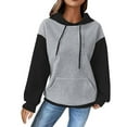 thumbnail image 1 of Womens Long Sleeve Hoodies Fall Fashion Color Block Sweatshirts Trendy Casual Comfortable Sweatshirt Kangroo Pocket Gray L, 1 of 6