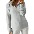 thumbnail image 1 of Womens Long Sleeve Hoodies Fall Winter Casual Loose Zip Up V Neck Plus Size Solid Color Pullover Sweatshirt Tops,Gray,S, 1 of 4