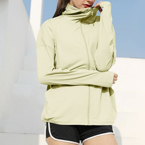 Womens Long Sleeve Hoodies Sun Protection Hiking Shirts Cooling,Cadancy Plus Size Lightweight Zip Hoodie Summer 2025,Cute Clothes Over 50 Blouses Casual,with Pocket Hiking Outdoor, Yellow S