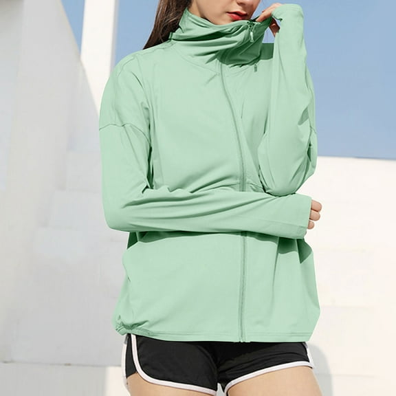 Womens Long Sleeve Hoodies Sun Protection Hiking Shirts Cooling,Cadancy Plus Size Lightweight Zip Hoodie Summer 2025,Cute Clothes Over 50 Blouses Casual,with Pocket Hiking Outdoor, Green S