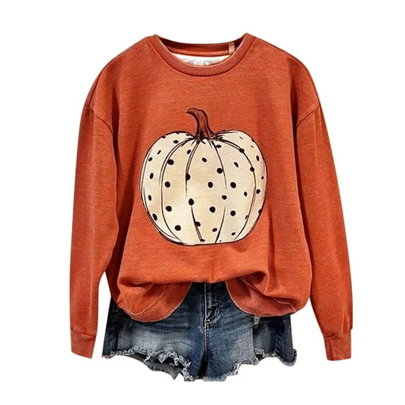 Womens Long Sleeve Hoodies Sweatshirts Winter Fall Sweater Crewneck Cute Pumpkin Print Graphic Ladies Fall Blouses Tops