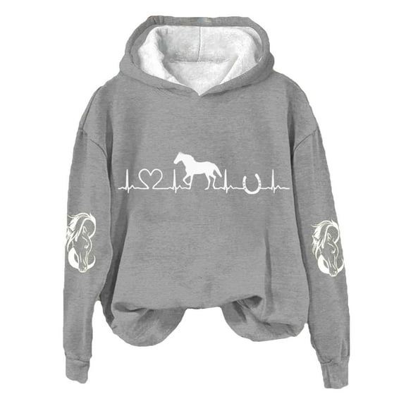 Womens Long Sleeve Hoodies Sweatshirts Winter Fall Sweater Horse Heartbeat Horse Lover Casual Casual Soft Printed Shirt Plus Size Blouses Tops