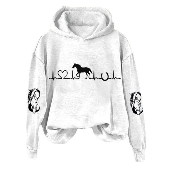 Womens Long Sleeve Hoodies Sweatshirts Winter Fall Sweater Horse Heartbeat Horse Lover Casual Casual Soft Printed Shirt Plus Size Blouses Tops