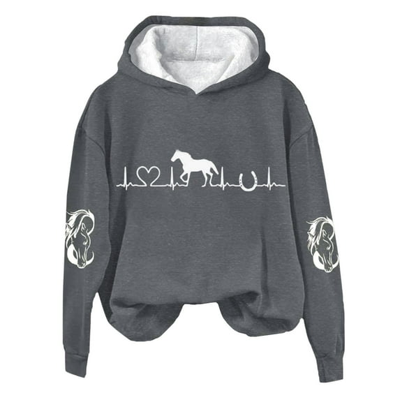 Womens Long Sleeve Hoodies Sweatshirts Winter Fall Sweater Horse Heartbeat Horse Lover Casual Casual Soft Printed Shirt Plus Size Blouses Tops