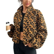 Womens Long Sleeve Jacket Coat for Womens Zip Up Warm Winter Leopard Spots Print High Collar Jacket Causal Wear Cogild