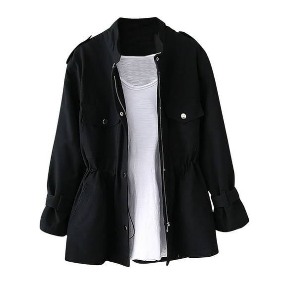 Womens Long Sleeve Jackets New Women's Plus Size Windbreaker Lightweight Jacket Loose Casual Zip up Coats Fall Trendy Outerwear Outfits Black XL