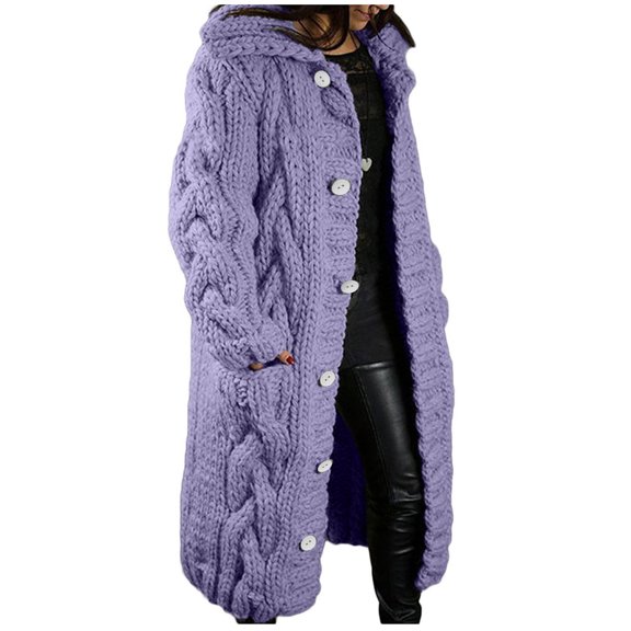 Womens Long Sleeve Knit Long Cardigan Open Front Button Sweater Outerwear with Pockets