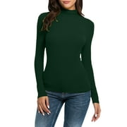 Womens Long Sleeve Knit Tops Round Neck Fashion Womens Solid Color Turtleneck Long Sleeve Knitting Tshirt Slim Blouse Tops Midhigh Neck Cable Knit Pullover Casual Top T Shirt