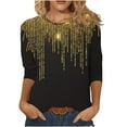 thumbnail image 1 of Womens Long Sleeve Knit Tops Round Neck Women's Casual Round Neck 3/4 Sleeve Printed Loose Shirt Blouse Tops Printed Pullover Sweatshirt Tops Stripe Button Blouse Summer Saving Clearance Pullover, 1 of 5