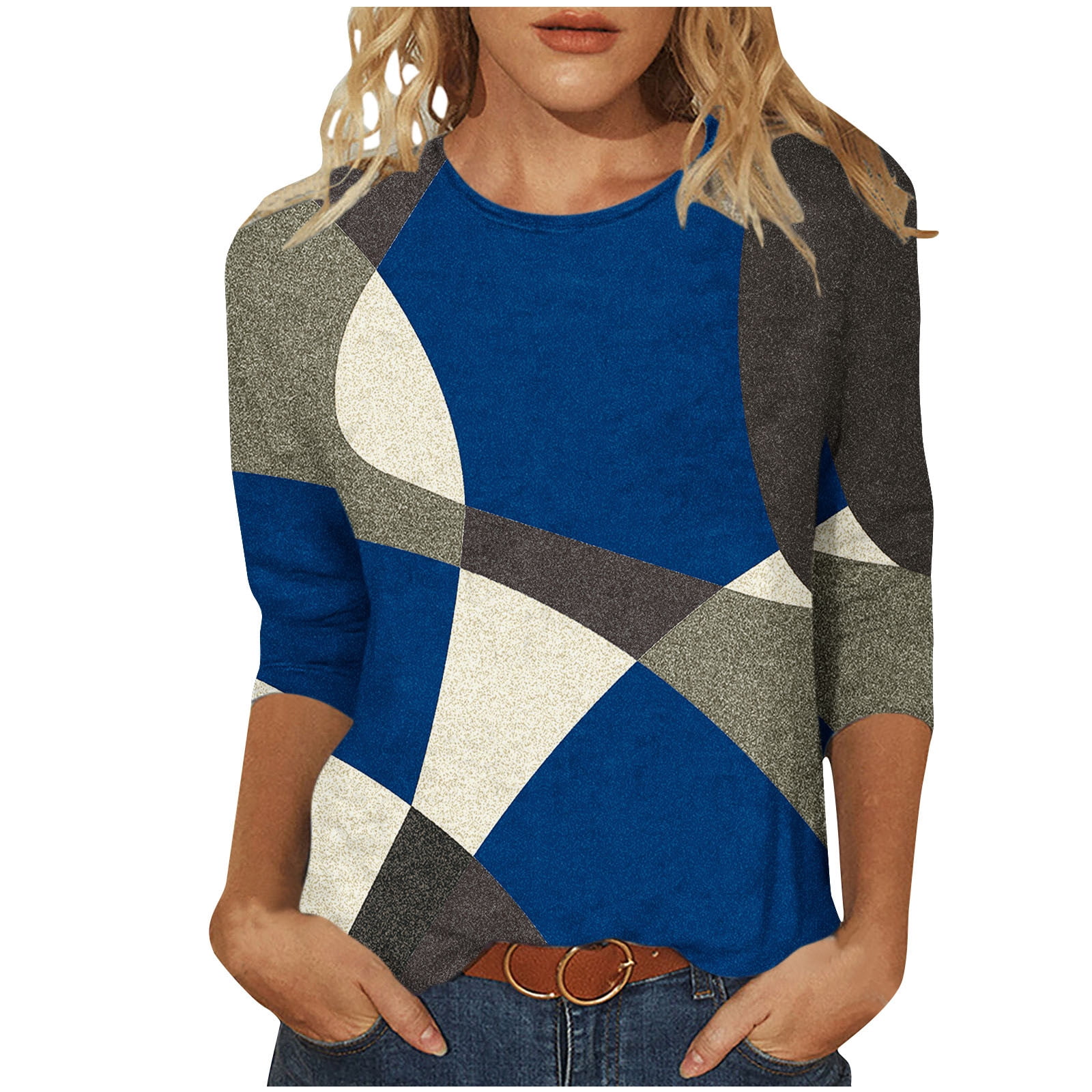 Ladies Round Neck Long Sleeves Striped Knit Blouse SKT50153 main image 0