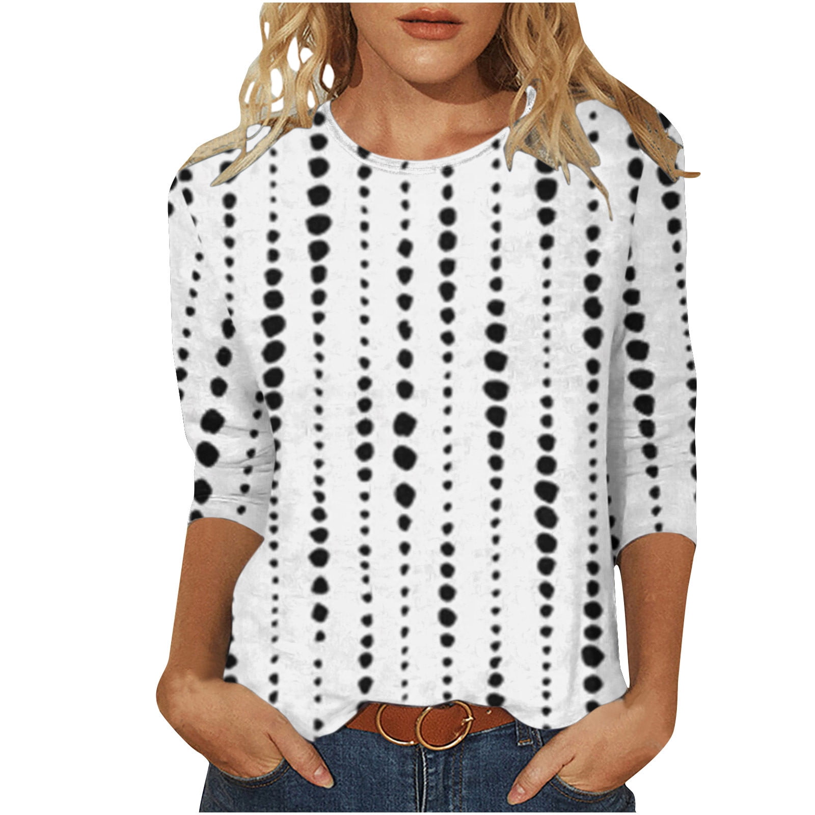 LINDLOOK Women's Casual 3/4 Sleeve T-Shirt – Round Neck, Plain Cotton Top In Black, X-Large