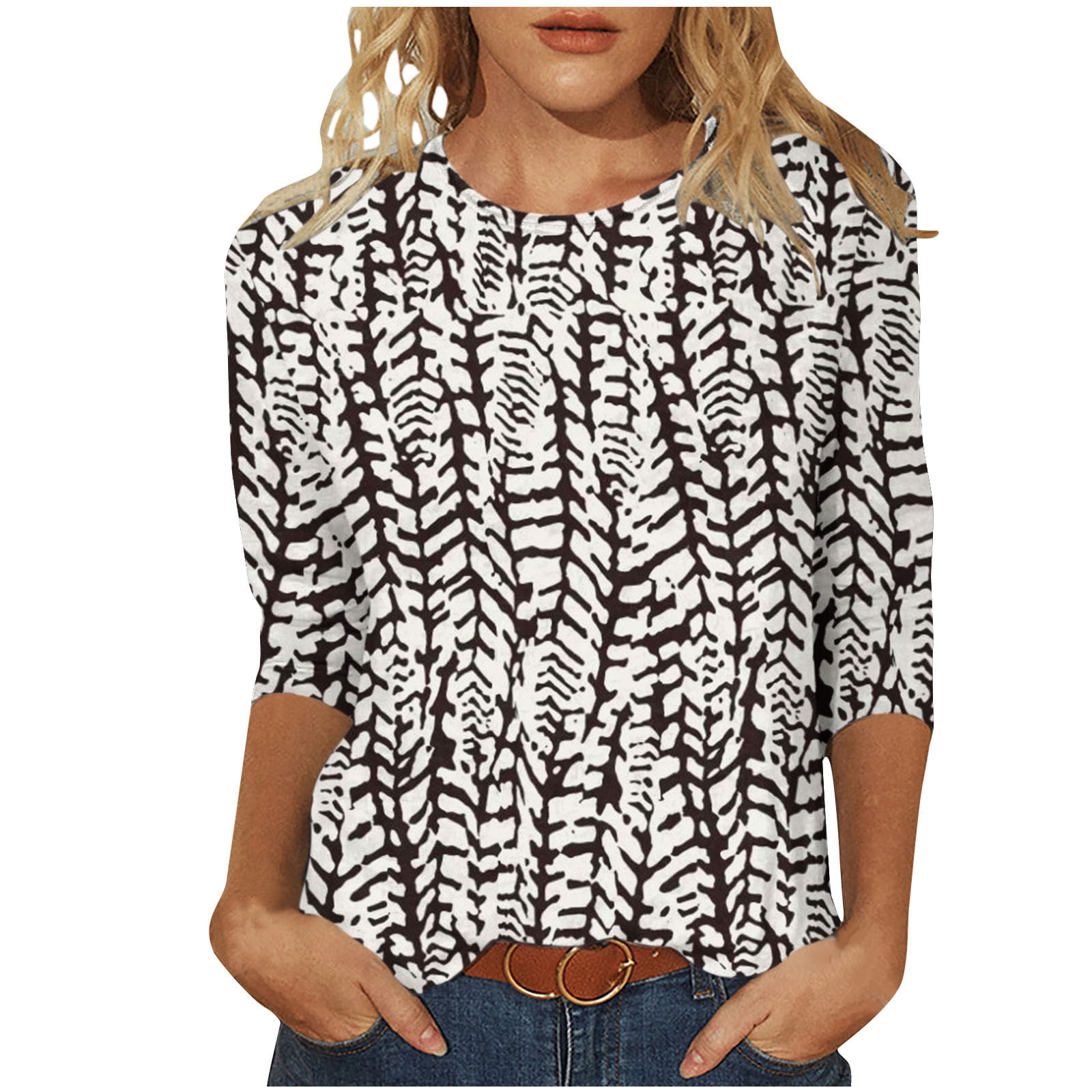 Printed Stretch Knit 3/4 Sleeve Top main image 0