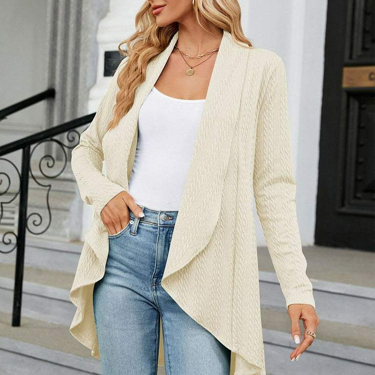 Womens Long Sleeve Knitted Waterfall Cardigan Tops Open Front Coat