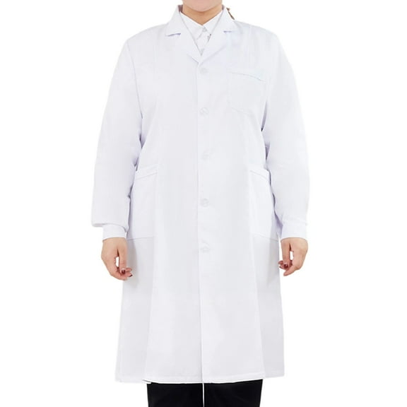 Womens Long Sleeve Lab Coat Scrub Jacket Medical Uniform Multi Pocket Easy Care Lightweight Workwear White XL