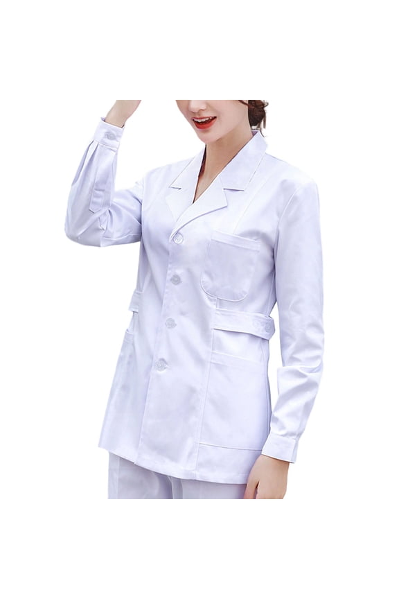 Womens Long Sleeve Lab Coat Scrub Jacket Medical Uniform Multi Pocket Easy Care Lightweight Workwear White XL