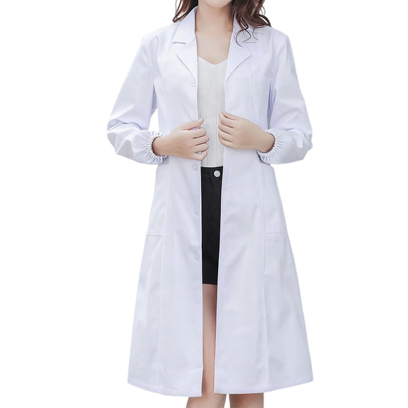 Womens Long Sleeve Lab Coat Scrub Jacket Medical Uniform Multi Pocket Easy Care Lightweight Workwear White XL