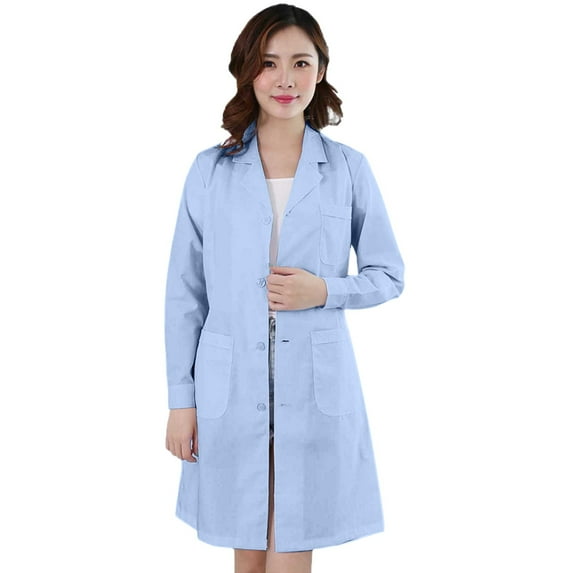 Womens Long Sleeve Lab Coat Scrub Jacket for Nurses Medical Uniform with Multi Pocket Easy Care Fabric White M