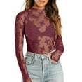 thumbnail image 1 of Womens Long Sleeve Lace T Shirts Basic Casual Fitted Top Fall Fashion Tees, 1 of 4
