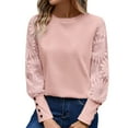 thumbnail image 1 of Womens Long Sleeve Lace T Shirts Crewneck 2026 Fashion Tops Casual Y2K Spring Tees, 1 of 8