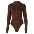 thumbnail image 1 of Womens Long Sleeve Lapel Collar Romper Button Down Bodysuit Jumpsuits Tops, 1 of 20