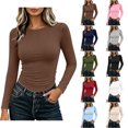 thumbnail image 1 of Womens Long Sleeve Layering Tops Zaewscy Women's Solid Color Crew Neck Long Sleeve T-Shirt Casual Classic Layering Top Brown S, 1 of 9