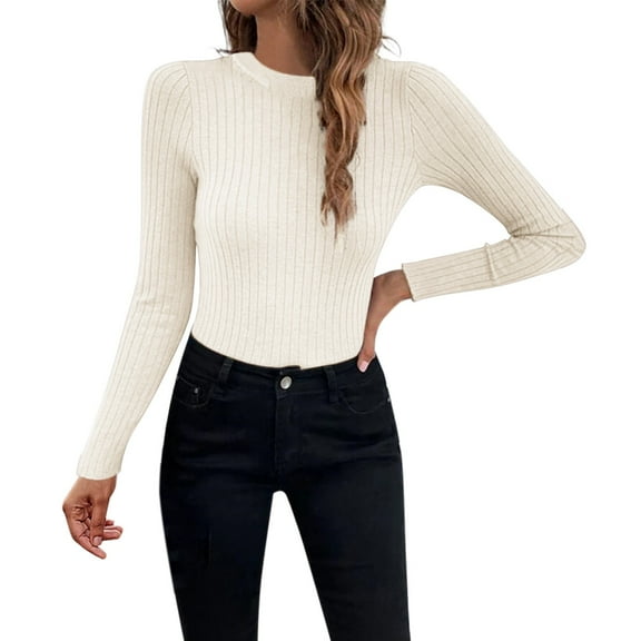 Womens Long Sleeve Lightweight Crewneck Sweater Knit Jumper Tops