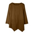 thumbnail image 1 of Womens Long Sleeve Linen Tunic Tops Crewneck Loose Fit Casual Fall T Shirts Blouses Solid Color Irregular Shirts Tops, 1 of 7