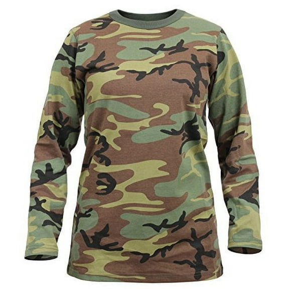Womens Long Sleeve Longer Style T-Shirt, Woodland Camo