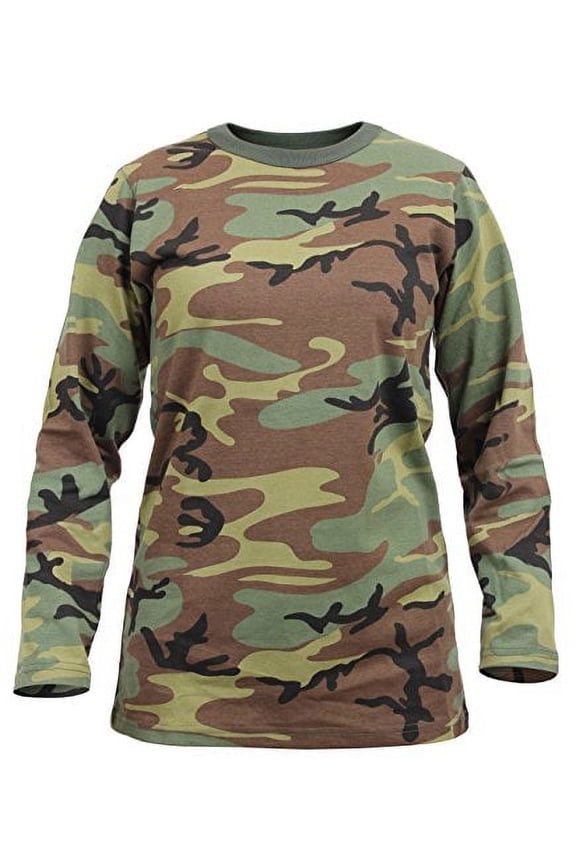 Womens Long Sleeve Longer Style T-Shirt, Woodland Camo
