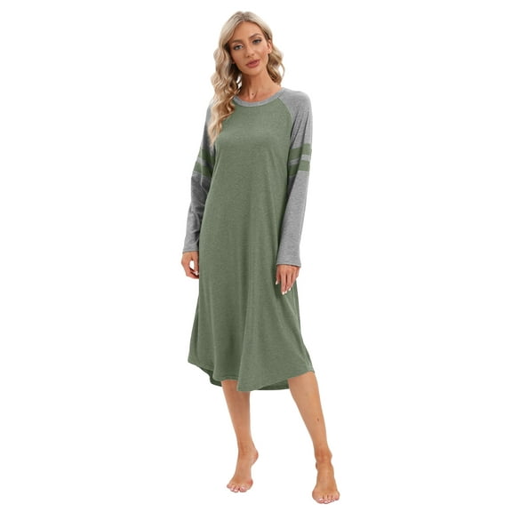 Womens Long Sleeve Loose Nightgown Sleepwear Full Length Sleepshirt Nightshirt Loungewear
