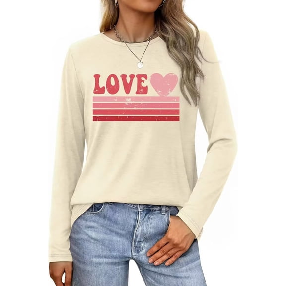 Womens Long Sleeve Love Heart T-Shirts Valentina's Day Shirts Graphic Tee Tops Tops