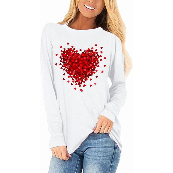 Womens Long Sleeve Love Heart T-Shirts Valentina's Day Shirts Graphic Tee Tops Tops