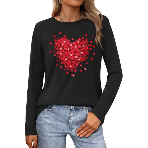 Womens Long Sleeve Love Heart T-Shirts Valentina's Day Shirts Graphic Tee Tops Tops