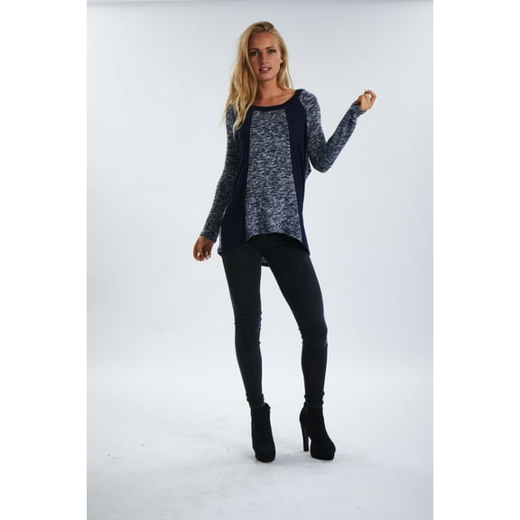 Womens Long Sleeve Marled Colorblock Knit Top