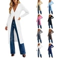 thumbnail image 1 of Womens Long Sleeve Maxi Cardigan Duster Open Front Button Down Knit Coat Lightweight Stretch Casual Longline Sweater Outerwear with Deep V Neck Soft Fabric Fall Spring Outfit, 1 of 7