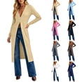 thumbnail image 1 of Womens Long Sleeve Maxi Cardigan Duster Open Front Button Down Knit Coat Lightweight Stretch Casual Longline Sweater Outerwear with Deep V Neck Soft Fabric Fall Spring Outfit, 1 of 6
