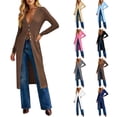 thumbnail image 1 of Womens Long Sleeve Maxi Cardigan Duster Open Front Button Down Knit Coat Lightweight Stretch Casual Longline Sweater Outerwear with Deep V Neck Soft Fabric Fall Spring Outfit, 1 of 6