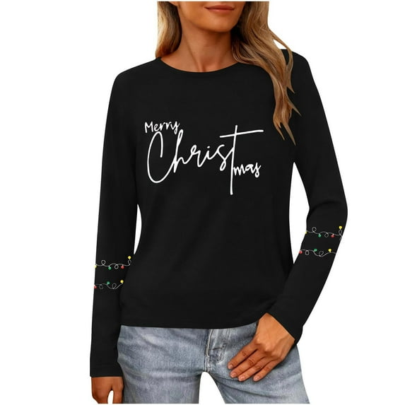 Womens Long Sleeve Merry Christmas T-Shirts Casual Merry and Graphic Tee Christmas Tree Tops
