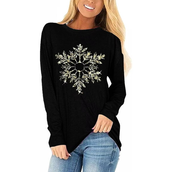 Womens Long Sleeve Merry Christmas T-Shirts Christmas Tree Bright Graphic Tee Tops Tops