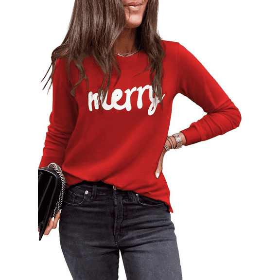 Womens Long Sleeve Merry Christmas T-Shirts Christmas Tree Bright Graphic Tee Tops Tops