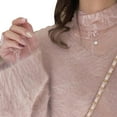 thumbnail image 1 of Womens Long Sleeve Mesh Layering Top Korean Elegant Embroidery Floral Lace Mock Neck Sheer See Through T-Shirts, 1 of 8