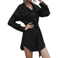 thumbnail image 1 of Womens Long Sleeve Midi Long Shirt Dress Casual Solid Button Down Curved Bottom Dresses Tops with Belt Black S, 1 of 9