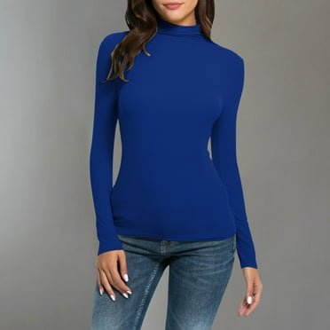 Womens Long Sleeve Mock Neck Turtleneck Tops Slim Fit Stretch Bodycon Tops Base Layer Lightweight T-shirt Under Scrub