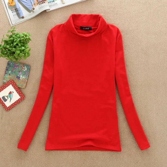 Womens Long Sleeve Mock Turtleneck Crew Stretch Slim T Shirt Layer Top